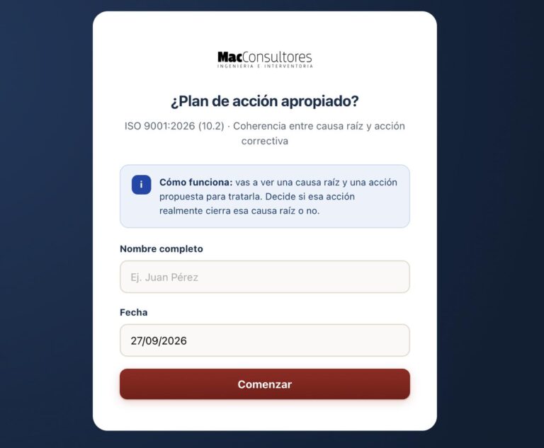 ¿Plan de acción apropiado? ISO 9001:2026 (10.2) · Coherencia entre causa raíz y acción correctiva