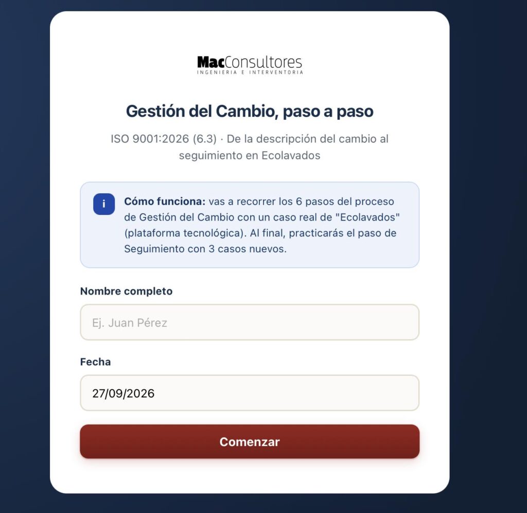 Gestión del Cambio, paso a paso ISO 9001:2026 (6.3) · De la descripción del cambio al seguimiento en Ecolavados