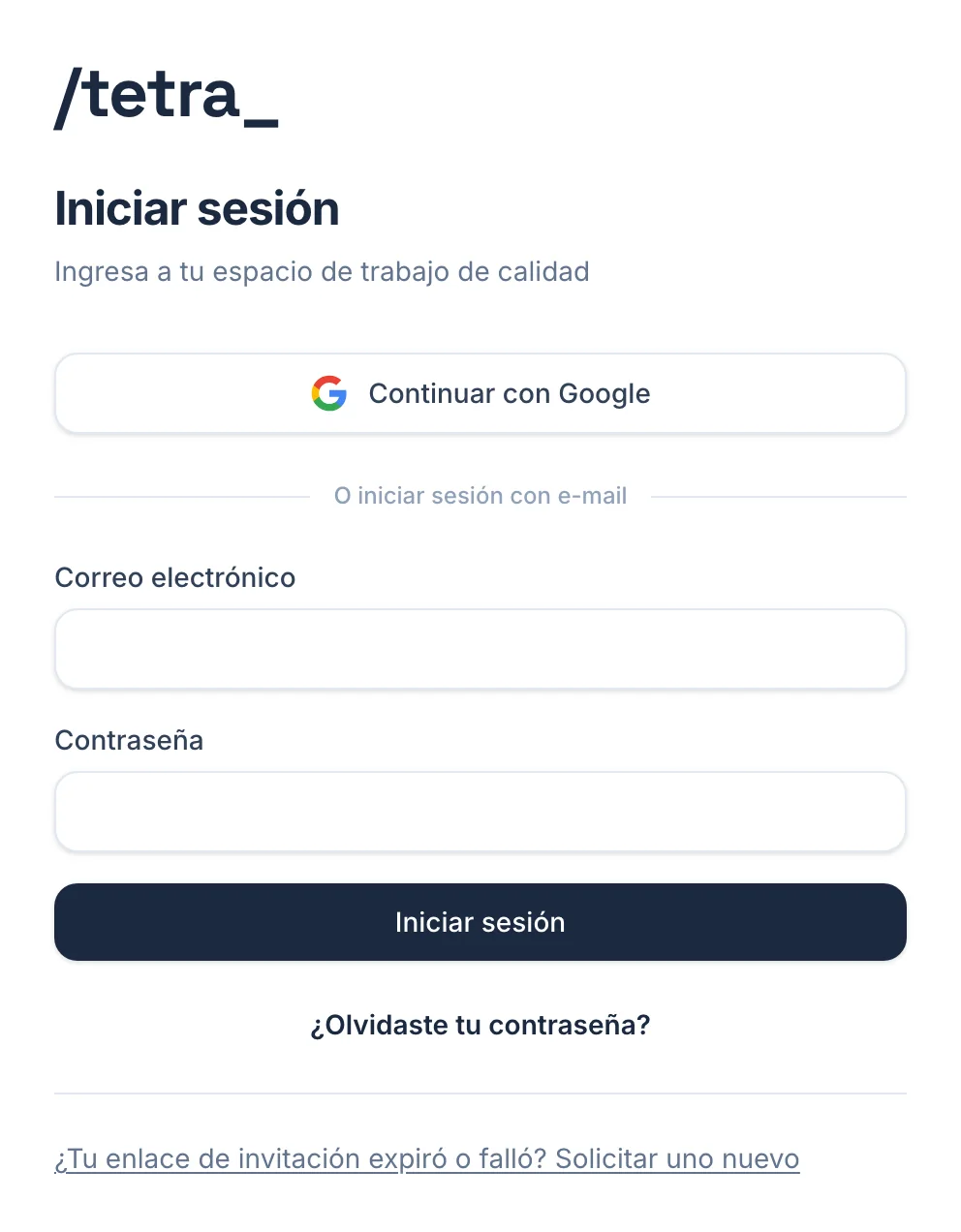 Pantalla de inicio de sesión de /tetra_.