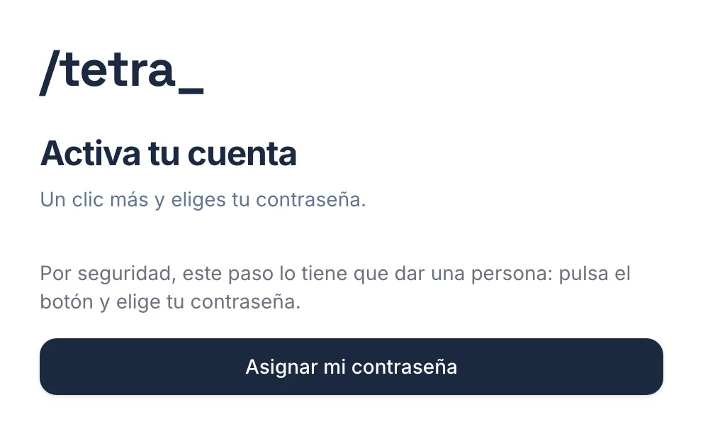Pantalla «Activa tu cuenta» con el botón «Asignar mi contraseña».