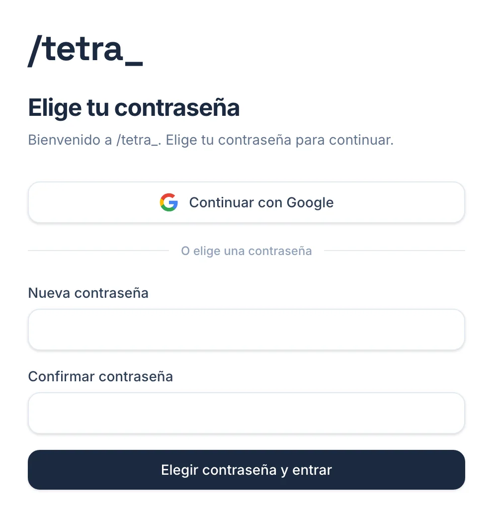 Pantalla «Elige tu contraseña».