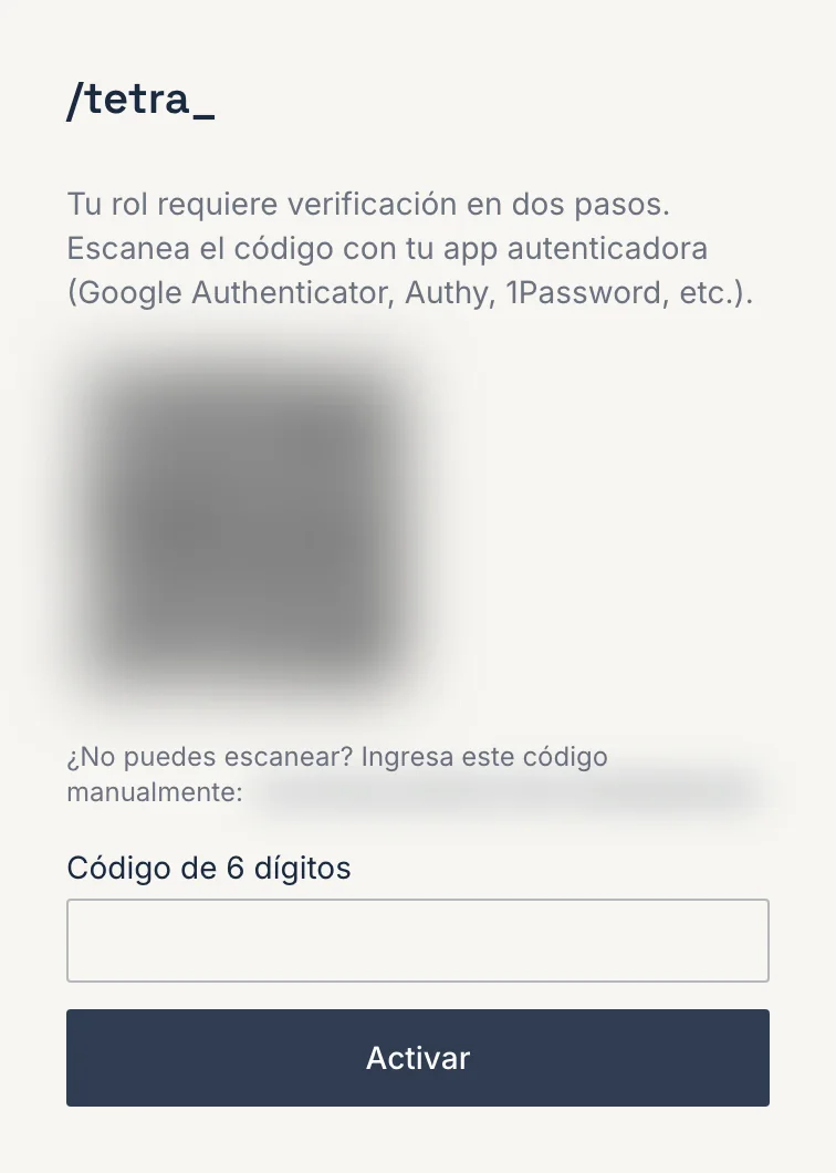 Configuración de la verificación en dos pasos.