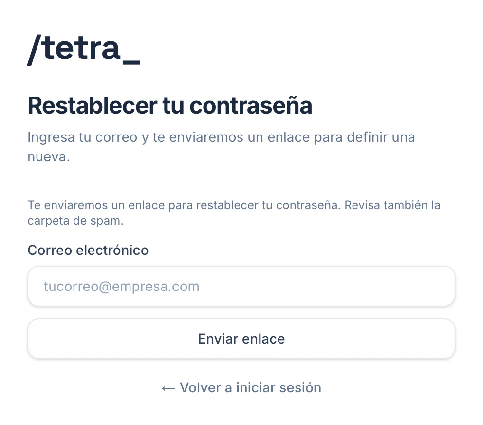 Pantalla «Restablecer tu contraseña».